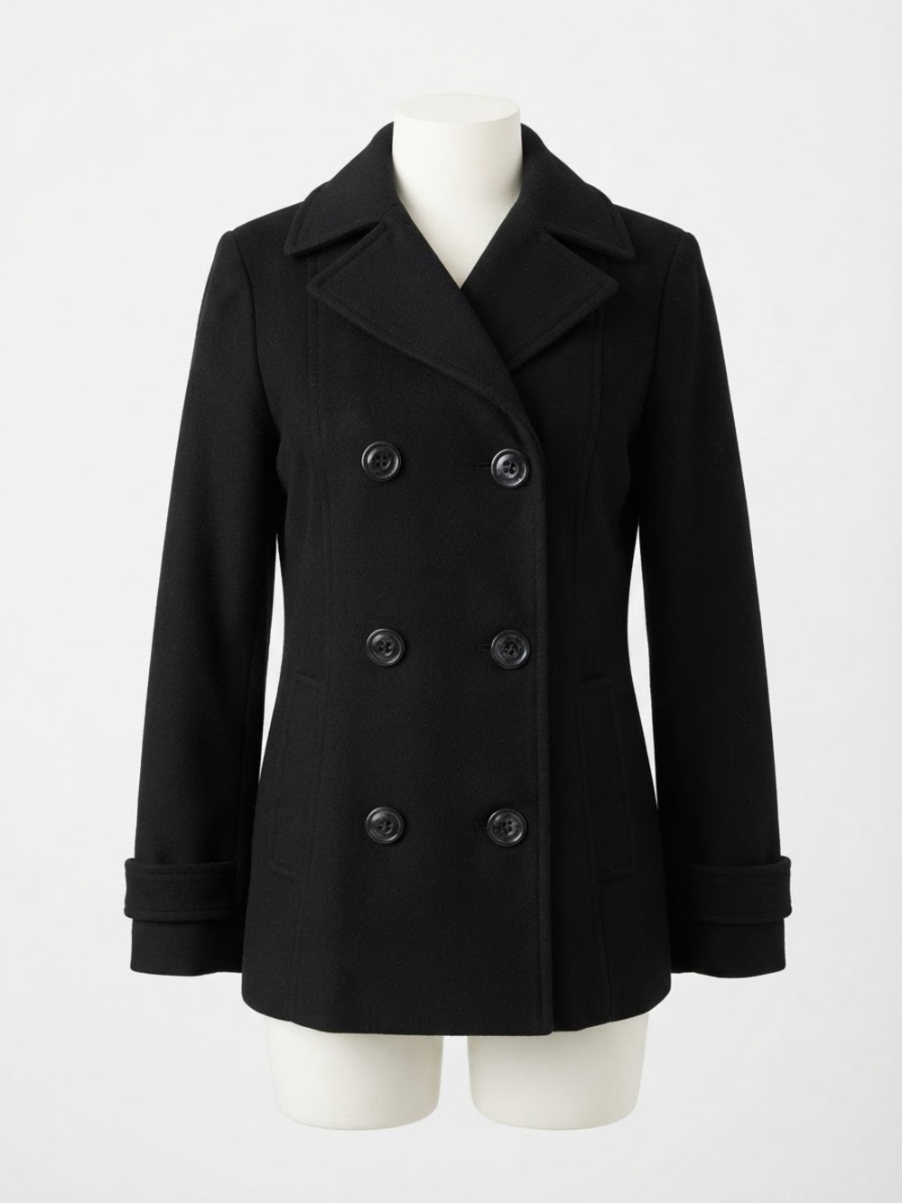Jones New York Womens 14 Black Wool Blend Double Breasted Peacoat Jacket